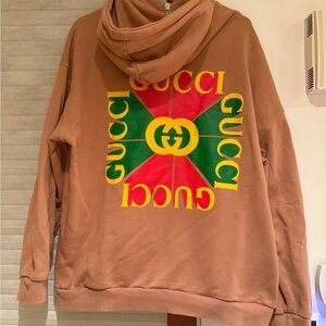 Gucci Brown Hoodie with Red and Green Logo